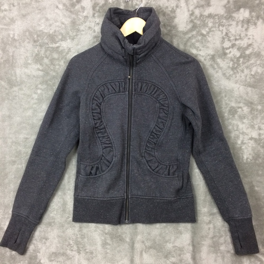 Lululemon Stride Jacket Womens 6 Charcoal Gray Sparkle Ruffle Trim Full Zip